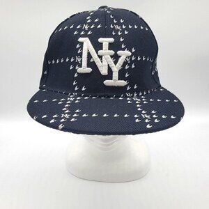 NY New York Baseball Cap Hat Black and White‎ Size 7-1/2 EUC